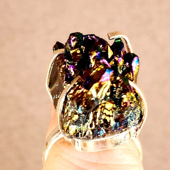 New Titanium Druzy 925 Silver Ring. - Picture 10 of 11